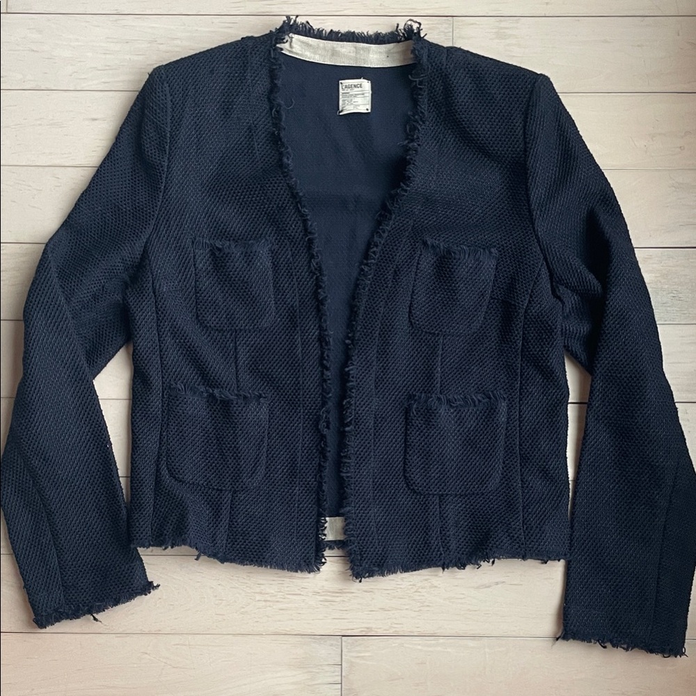 L’Agence Women's Navy Textured Linen Lady Jacket